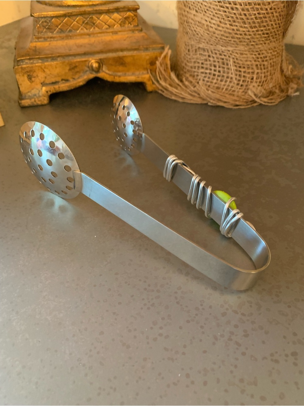 Stainless Steel tea bag squeezer, wire with GREEN and BLUE stones. - Picture 2 of 4